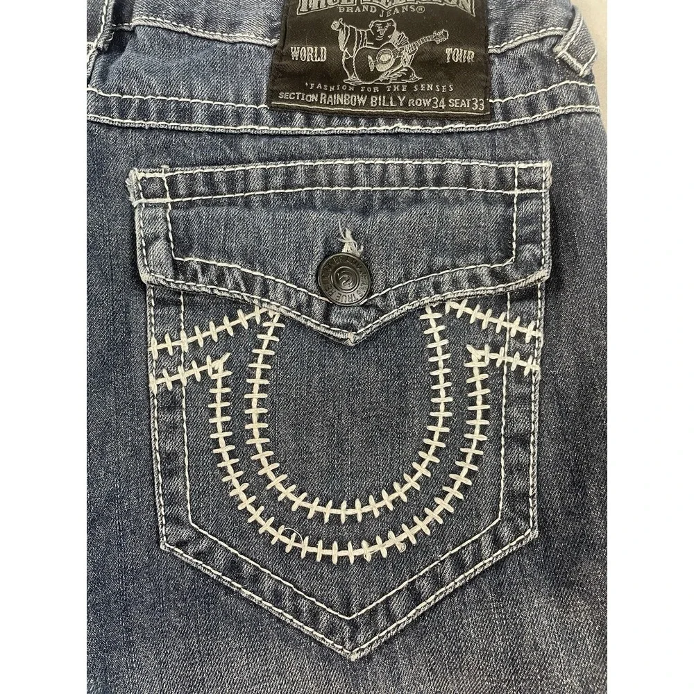 True Religion Mens Thick Stitch Denim Straight Jeans Size 34